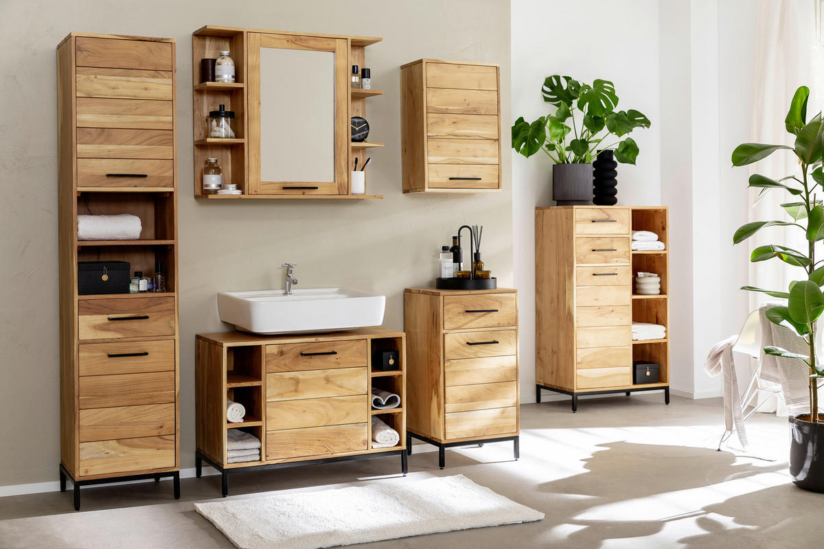 HÄNGESCHRANK 40/60/23 cm  - Schwarz/Akaziefarben, MODERN, Holz/Metall (40/60/23cm) - Livetastic