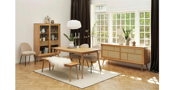 HIGHBOARD furniert Eichefarben, Naturfarben Einlegeböden  - Eichefarben/Naturfarben, Trend, Naturmaterialien/Glas (90/160/45cm) - Carryhome