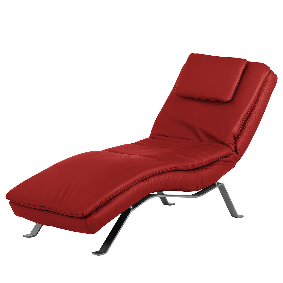 RELAXLIEGE in Echtleder Rot  - Silberfarben/Rot, Design, Leder/Metall (65/95/171cm) - Celina Home