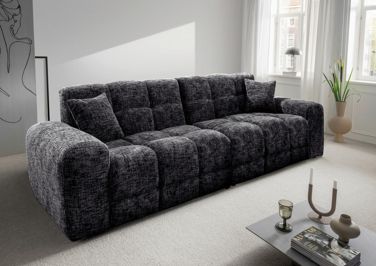 VIERSITZER-SOFA in Struktur Schwarz  - Schwarz, Modern, Kunststoff/Textil (300/87/120cm) - Livetastic