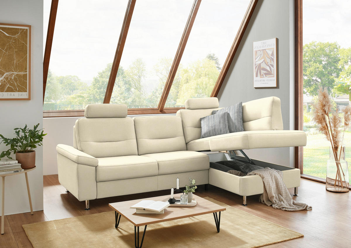 ECKSOFA Flachgewebe Naturfarben  - Alufarben/Naturfarben, Konventionell, Textil/Metall (244/160cm) - Beldomo Comfort
