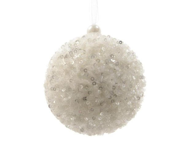 KARÁCSONYFAGÖMB - fehér, Konventionell, műanyag (8cm)