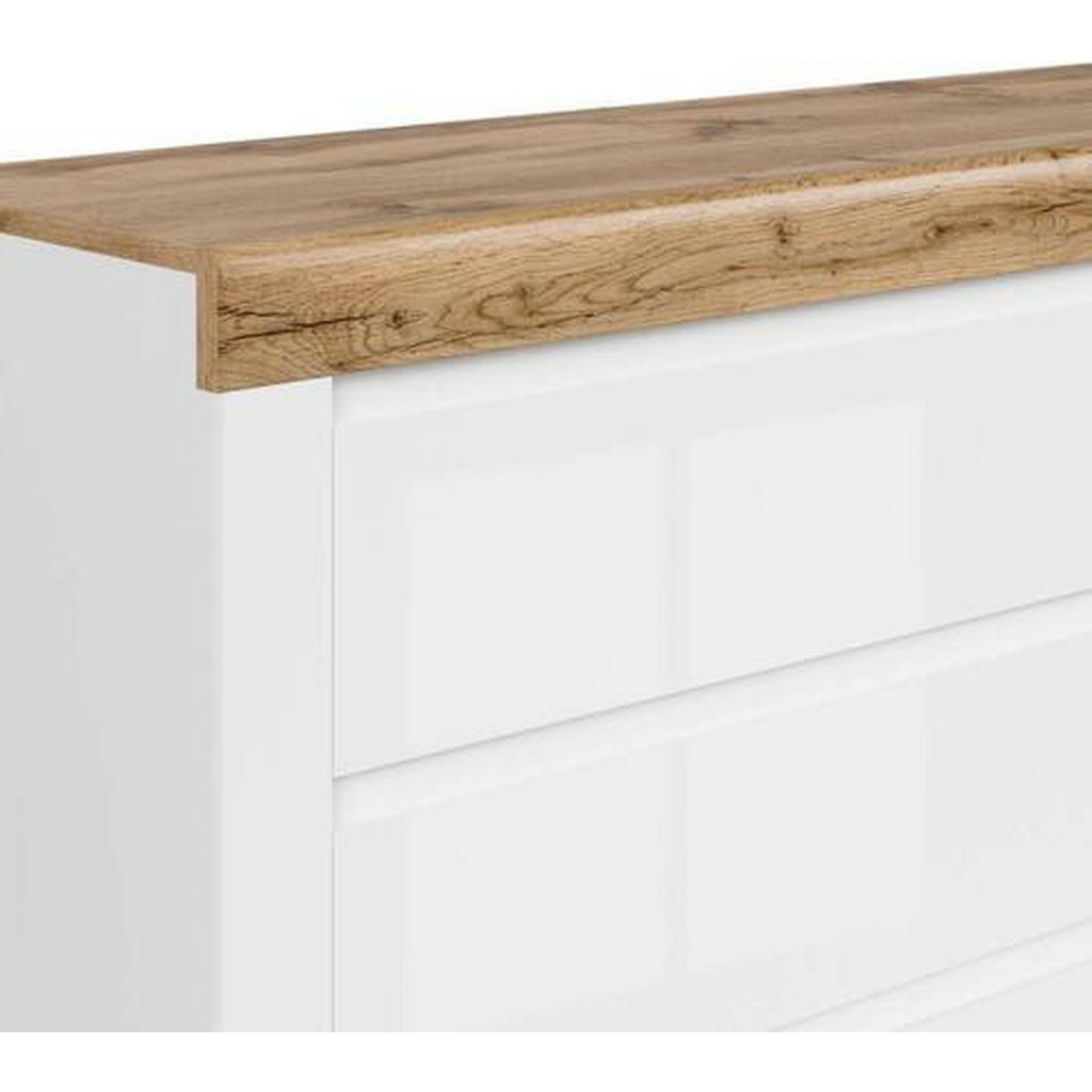 Thumbnail - Kommode, Weiß, Eiche Wotan, Weiß Hochglanz, Holzwerkstoff, 1 Fächer, 3 Schublade(n) Schubladen, 156x83.5x42 cm, Wohnzimm...