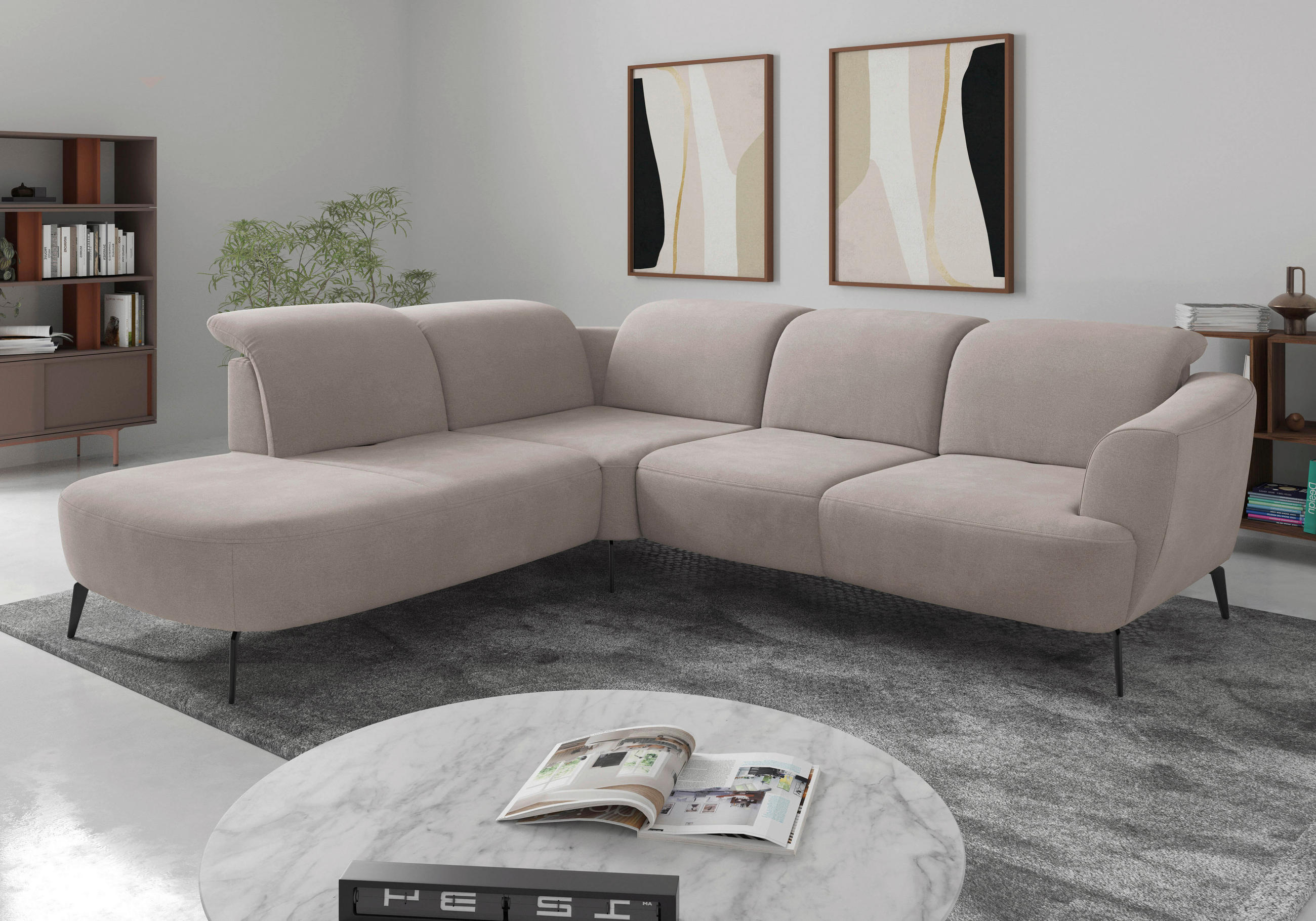 ECKSOFA in Flachgewebe Greige  - Greige/Schwarz, Konventionell, Textil/Metall (267/300cm) - Sit & More