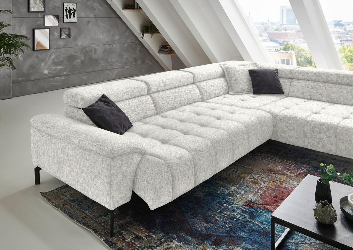 ECKSOFA in Chenille Beige  323/222 cm  - Beige/Schwarz, Design, Textil/Metall (323/222cm) - Beldomo Style