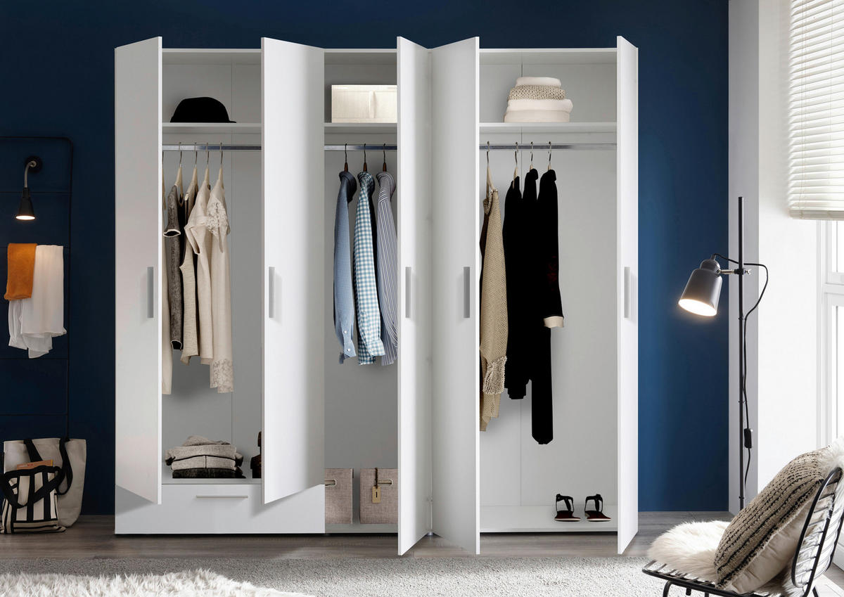 OMARA ZA OBLAČILA, bela  - bela/barve aluminija, Moderno, umetna masa/leseni material (225/210/52,5cm) - Xora