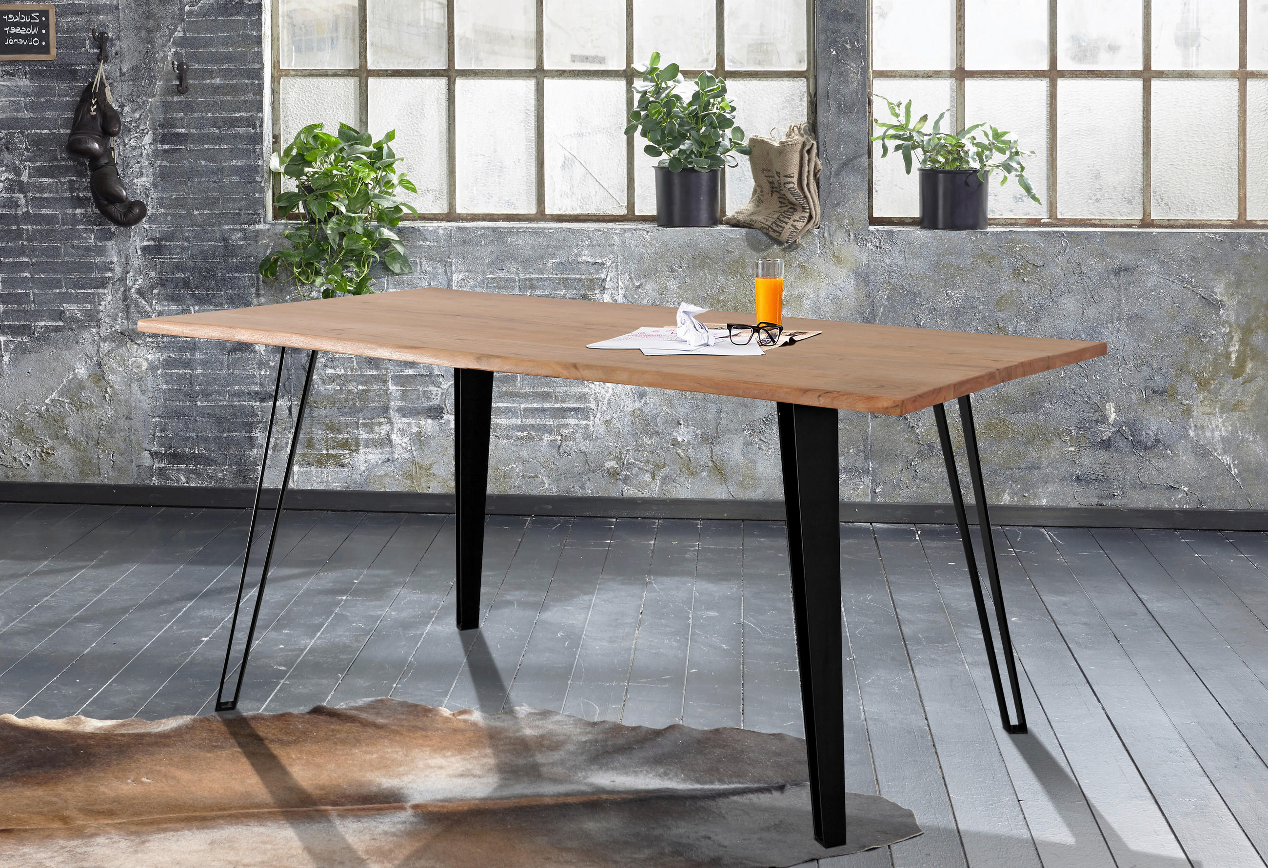 ESSTISCH in Holz, Metall 160/90/77 cm - Schwarz/Akaziefarben, MODERN, Holz/Metall (160/90/77cm) - Livetastic