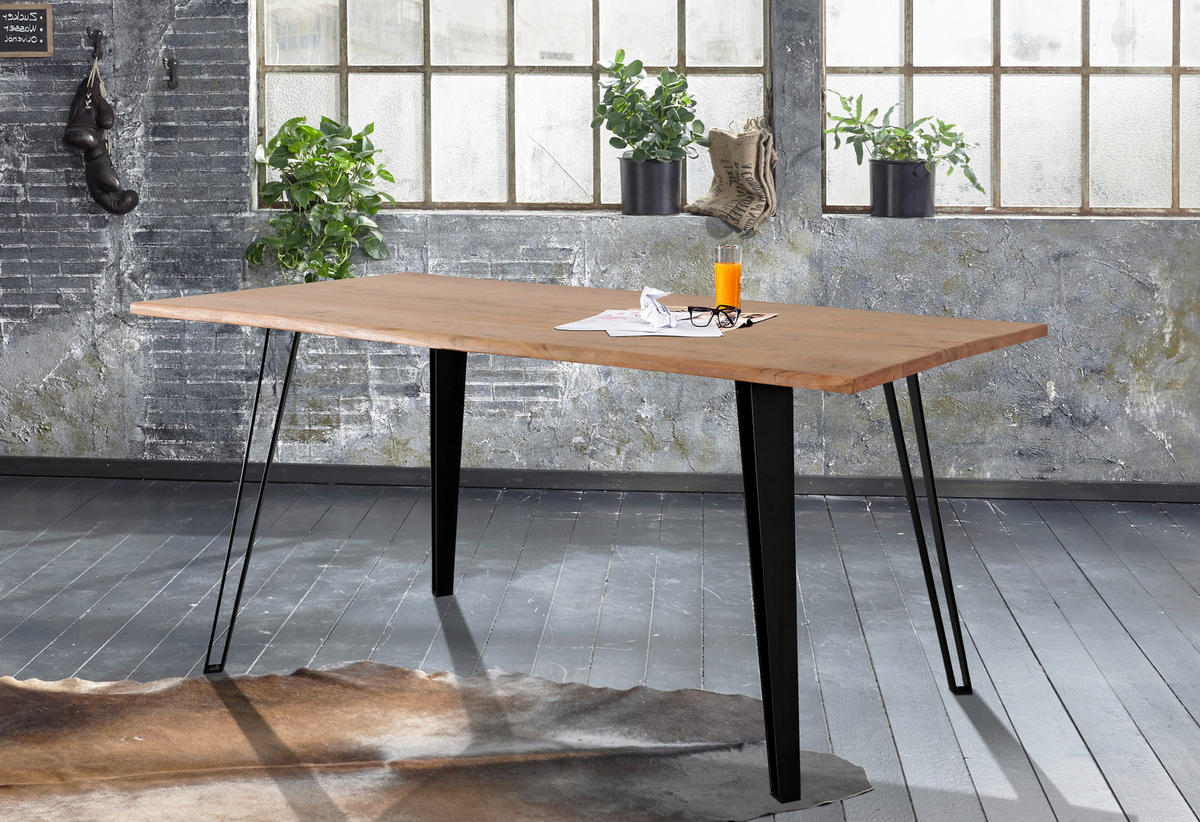 JEDÁLENSKÝ STÔL, akácia, čierna, farba akácie, 160/90/77 cm - čierna/farba akácie, Modern, kov/drevo (160/90/77cm) - Livetastic