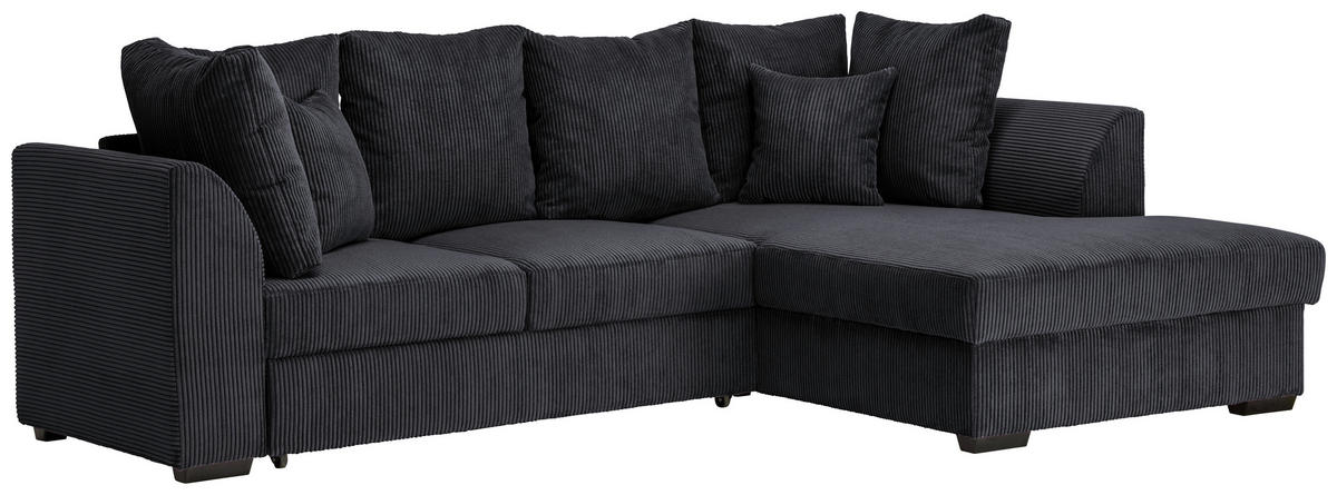 ECKSOFA in Cord Schwarz  - Schwarz, Design, Kunststoff/Textil (259/174cm) - Cantus