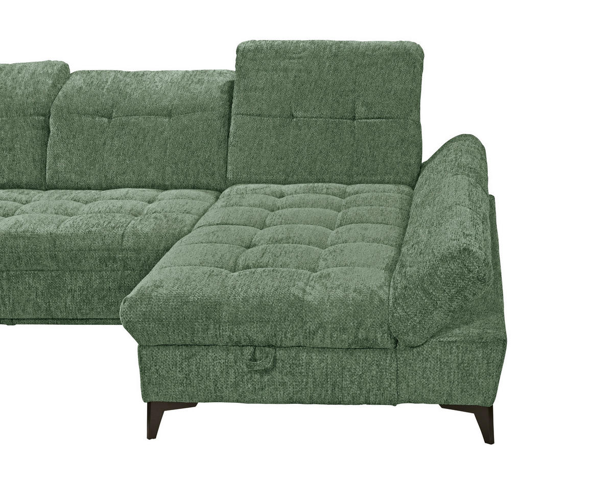 WOHNLANDSCHAFT MERCY Dunkelgrün Mikrovelours  - Dunkelgrün/Schwarz, MODERN, Kunststoff/Textil (245/348/168cm) - MID.YOU
