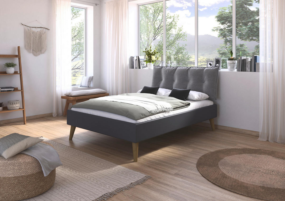 BETT 140/200 cm  in Grau  - Wildeiche/Grau, Design, Holz/Textil (140/200cm) - Carryhome