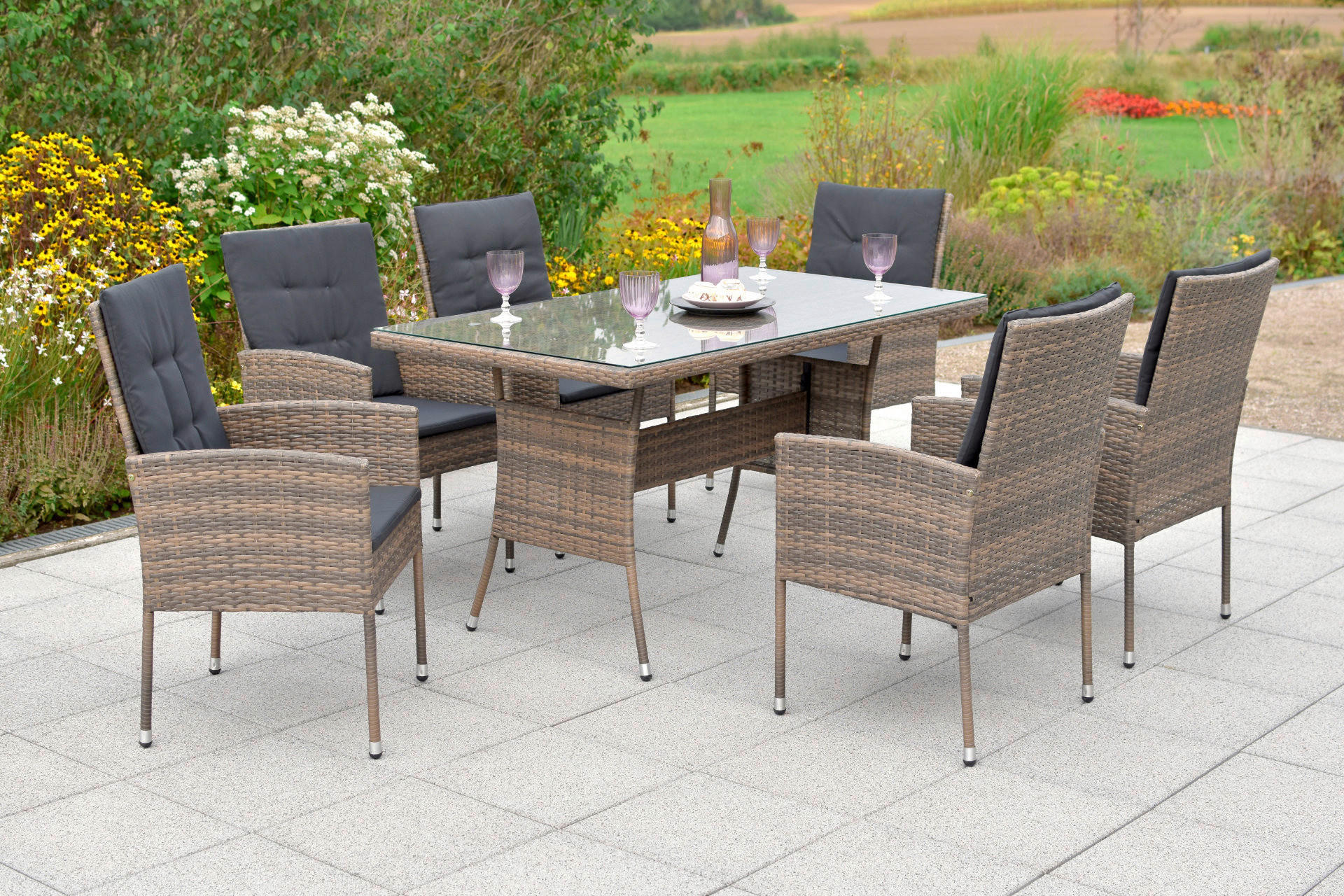 GARTENSET 7-teilig  - Braun/Grau, MODERN, Glas/Kunststoff - Gardenson