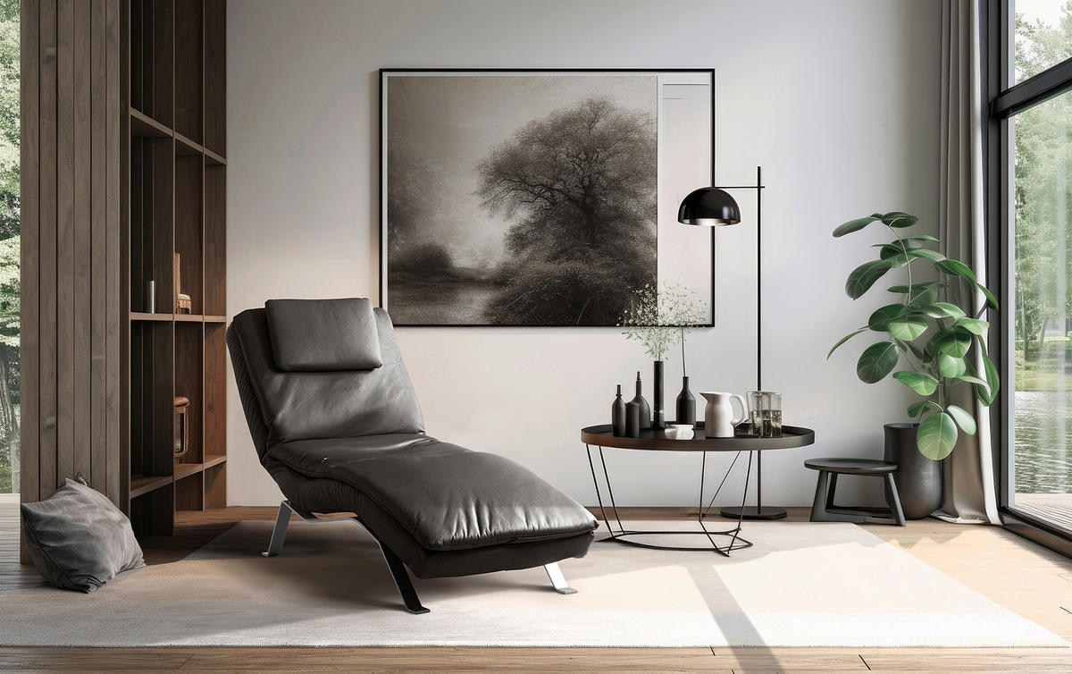 RELAXLIEGE in Echtleder Dunkelbraun  - Dunkelbraun/Silberfarben, Design, Leder/Metall (65/95/171cm) - Celina Home