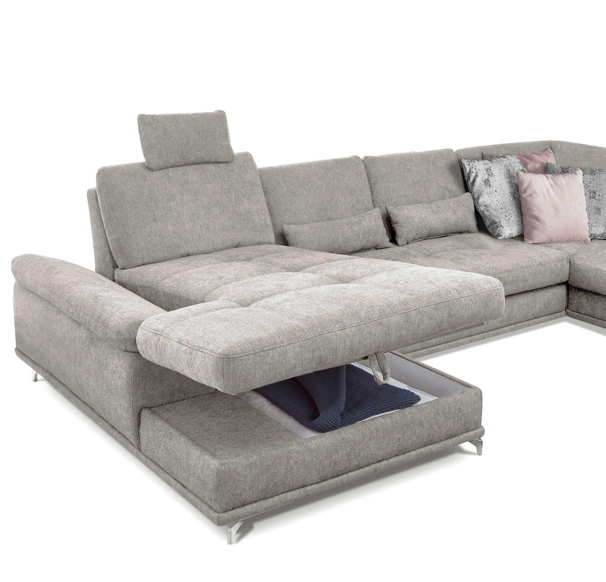 WOHNLANDSCHAFT Flachgewebe Silberfarben  - Silberfarben, Konventionell, Textil/Metall (176/363/223cm) - Sit & More