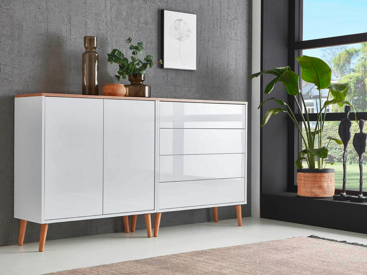 SIDEBOARD Mailand Set 3 + HF  in 158/86/33 cm  - Weiß Hochglanz/Eiche Artisan, MODERN, Holz/Holzwerkstoff (158/86/33cm) - MID.YOU