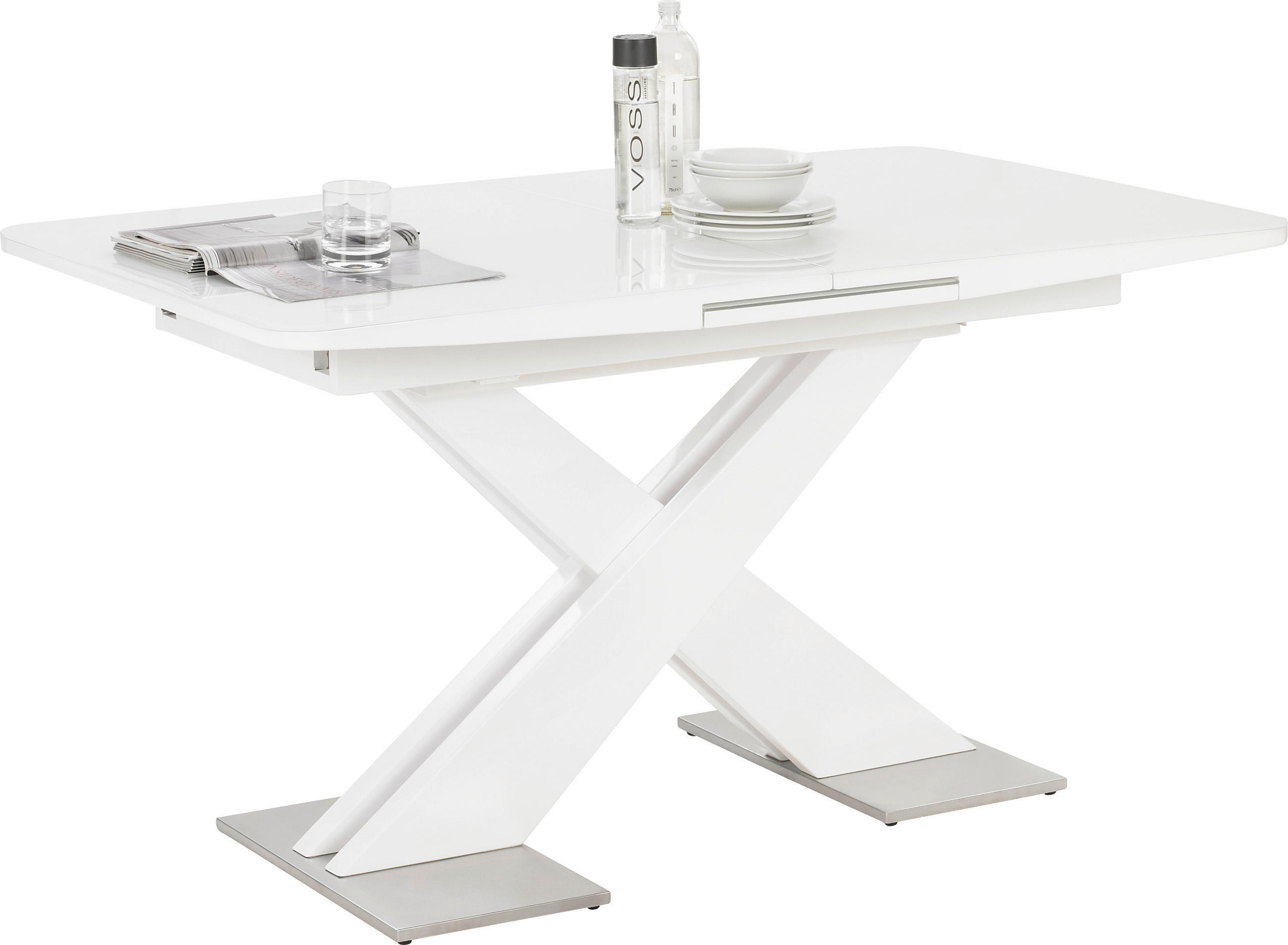 ESSTISCH in Metall, Glas, Holzwerkstoff 140-175/85/76 cm   - Weiß Hochglanz/Weiß, Design, Glas/Holzwerkstoff (140-175/85/76cm) - Hom`in