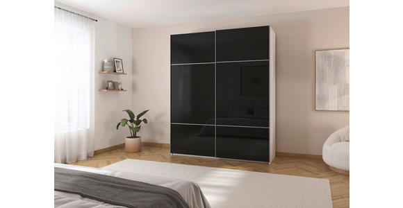 SCHWEBETÜRENSCHRANK 162/223/68 cm 2-türig Schwarz, Weiß - Alufarben/Schwarz, KONVENTIONELL, Glas/Holzwerkstoff (162/223/68cm) - Novel