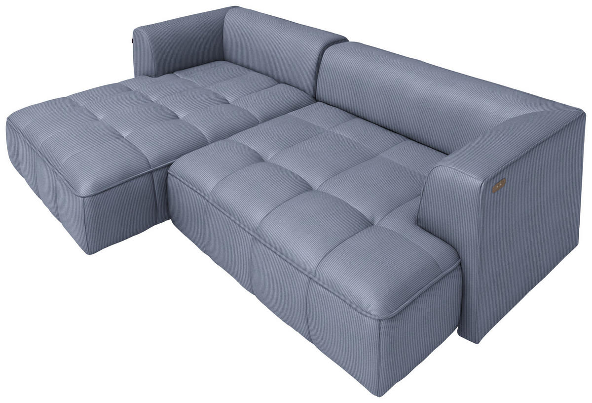 ECKSOFA Feincord Blaugrau  - Blaugrau/Schwarz, Design, Kunststoff/Textil (188/288cm) - Welnova