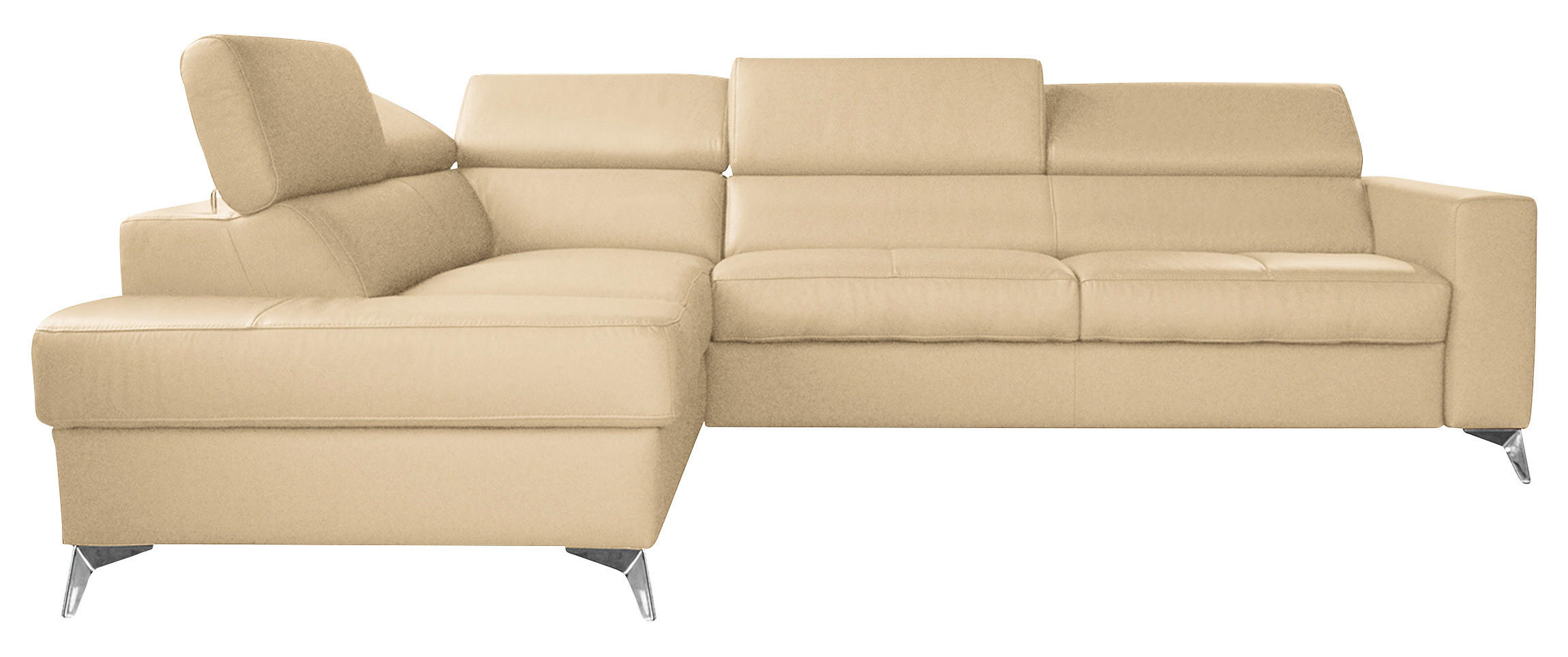 ECKSOFA in Lederlook Echtleder Beige  - Chromfarben/Beige, Design, Leder/Textil (208/286cm) - Livetastic