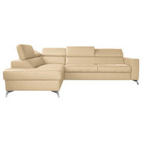 ECKSOFA Lederlook Echtleder Beige  - Chromfarben/Beige, Design, Leder/Textil (208/286cm) - Livetastic