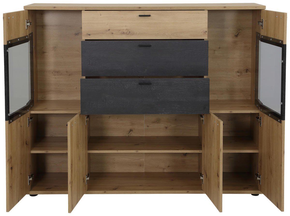 HIGHBOARD  in 155/125/40 cm  - Schwarz/Eiche Artisan, MODERN, Glas/Holzwerkstoff (155/125/40cm) - MID.YOU