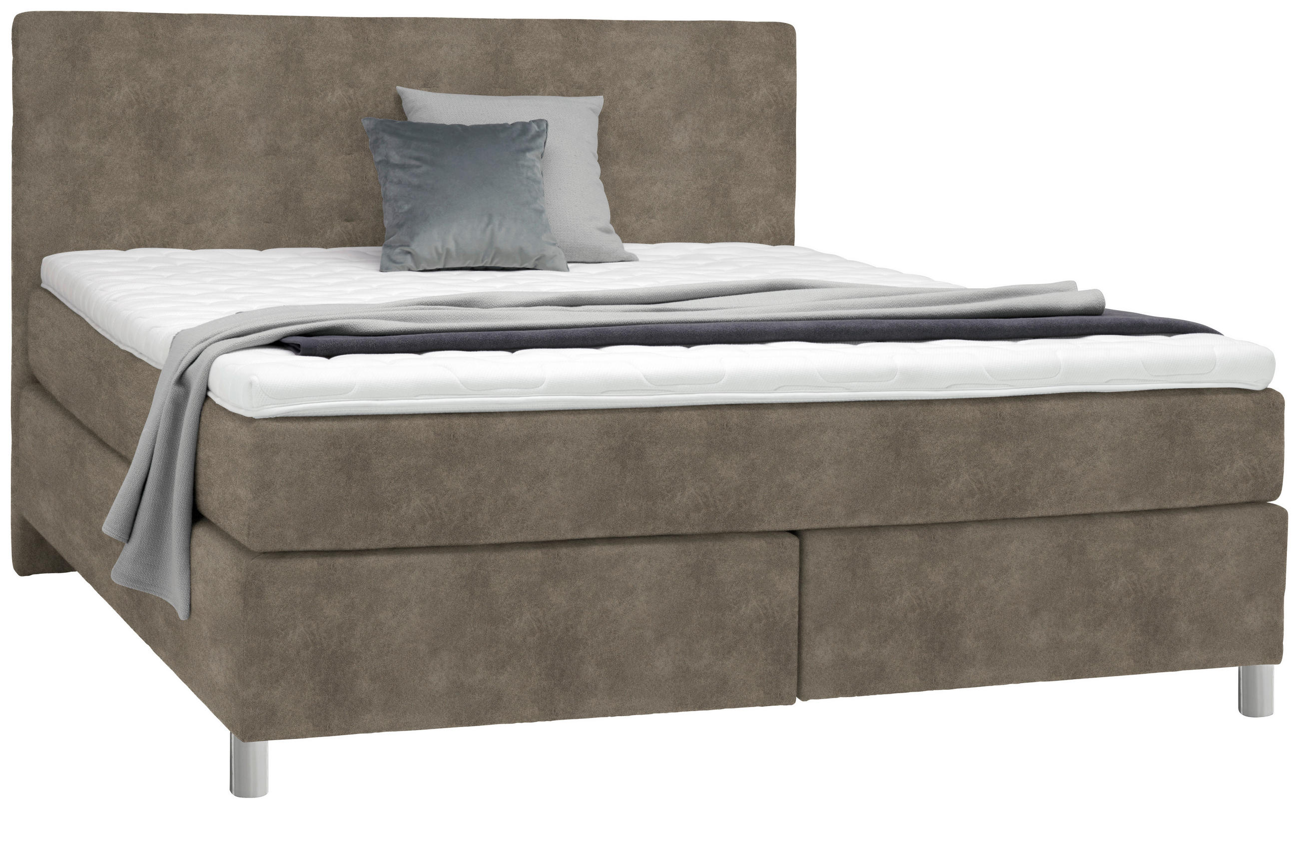 BOXSPRINGBETT 160/200 cm  in Taupe  - Taupe/Chromfarben, KONVENTIONELL, Kunststoff/Textil (160/200cm) - Voleo