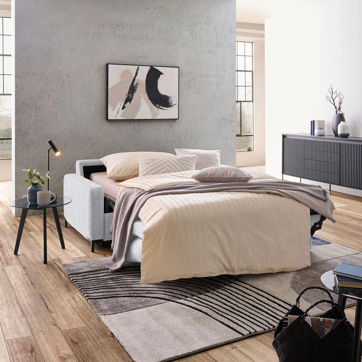 SCHLAFSOFA in Textil Hellgrau  - Hellgrau/Schwarz, Konventionell, Textil/Metall (187/84/97cm) - Welnova