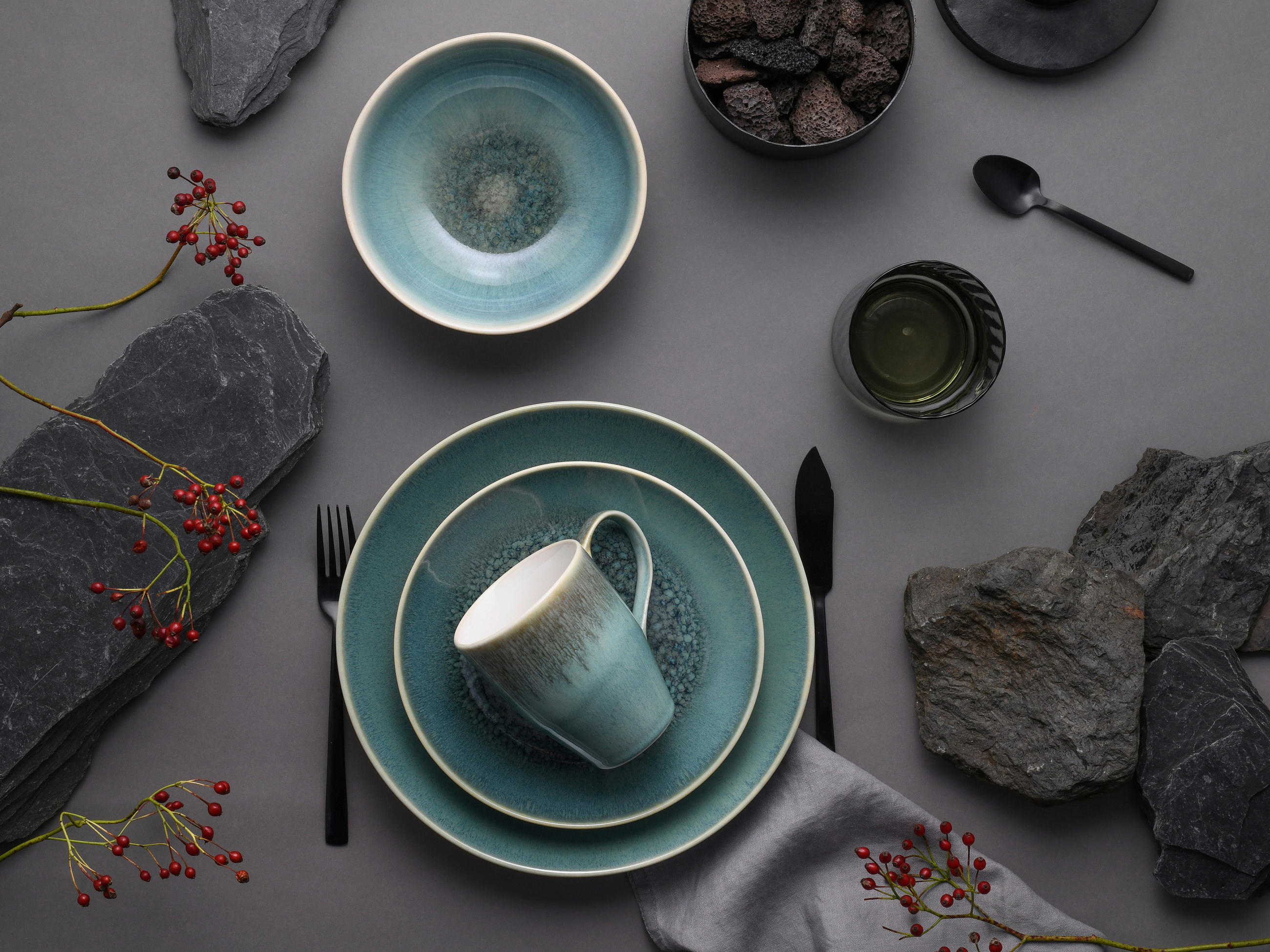 KOMBISERVICE CALDERA 8-teilig  - Weiß/Grün, Basics, Keramik - Creatable