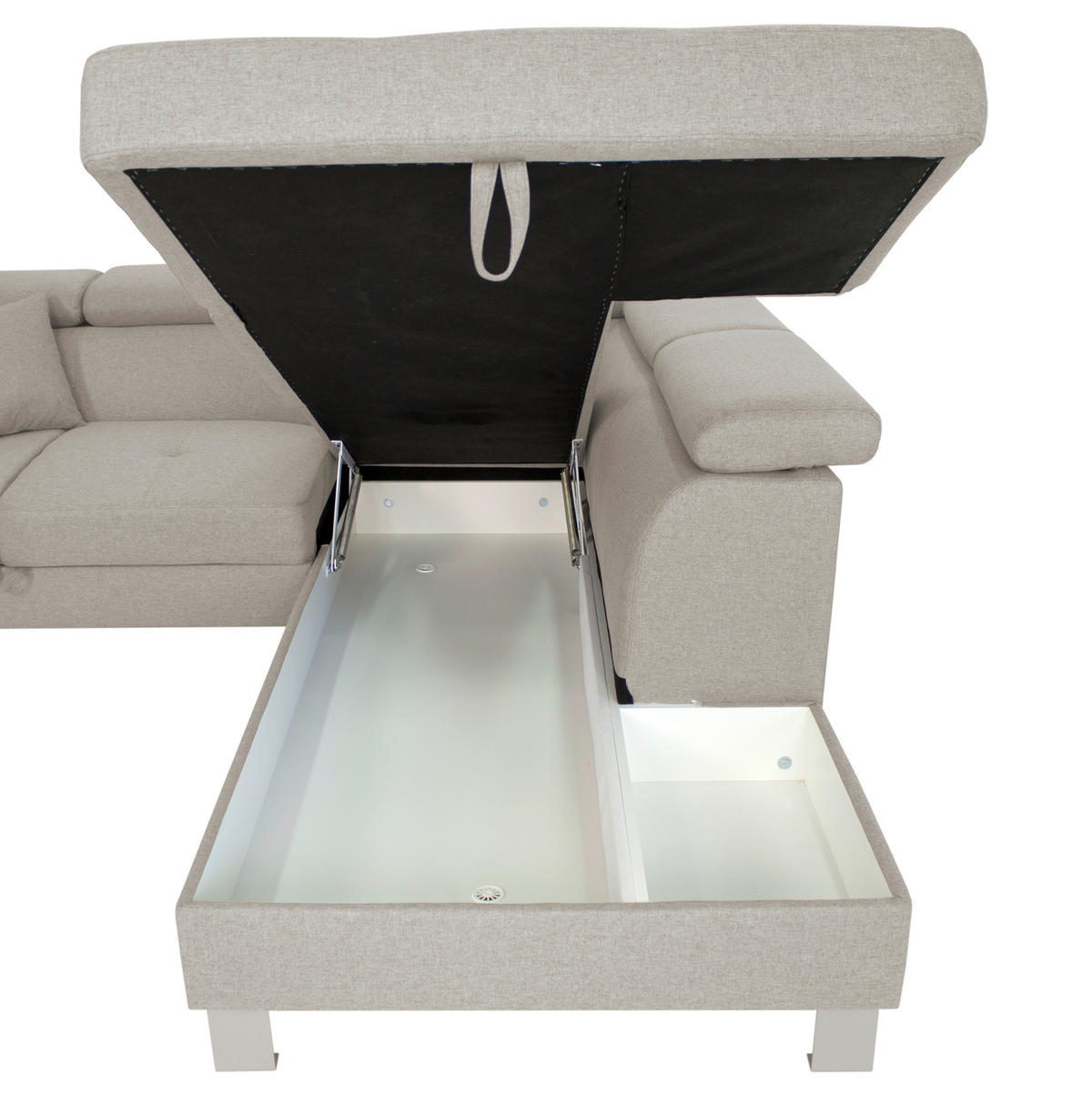 ECKSOFA inkl. Funktionen Ecru Webstoff  - Ecru/Silberfarben, Design, Textil/Metall (257/226cm) - Xora