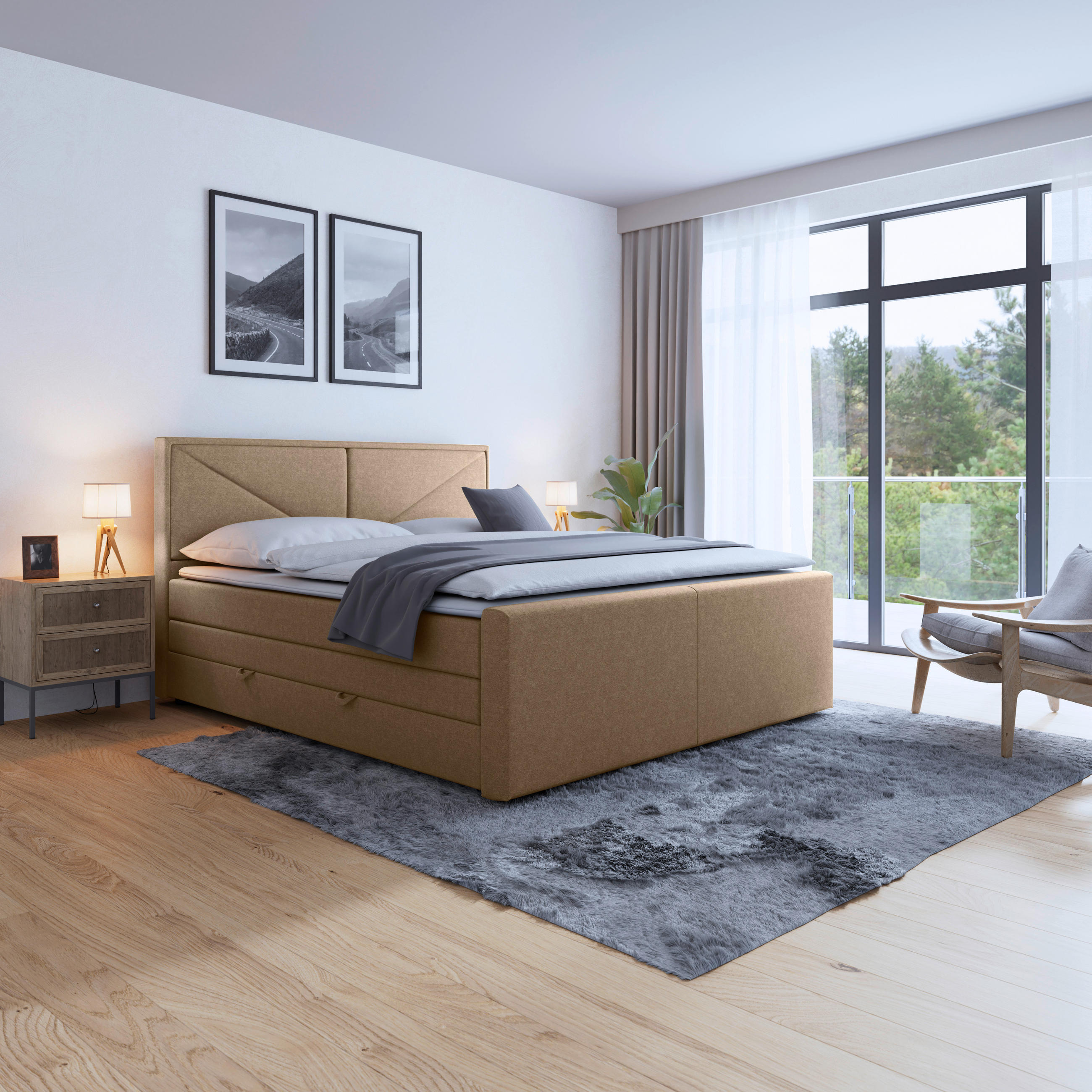 POSTELJA BOXSPRING 140 cm   x 200 cm  , les, kovina, umetna masa, tekstil naravne barve  - naravne barve, Moderno, kovina/umetna masa (140/200cm) - MID.YOU
