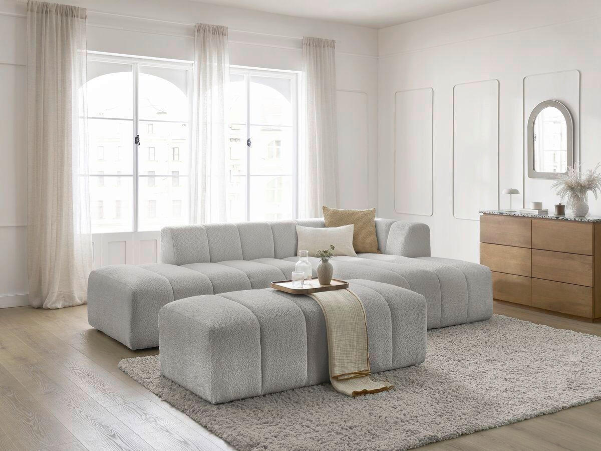 ECKSOFA  ANNECY Hellgrau Bouclé  - Hellgrau/Schwarz, MODERN, Kunststoff/Textil (262/170cm)