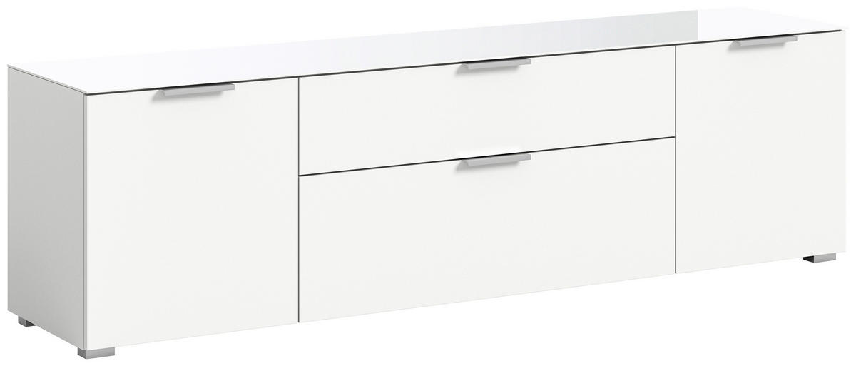 TV KOMODA   179/51/40 cm   bijela   - bijela/srebrne boje, Design, staklo/drvni materijal (179/51/40cm) - Modern Living