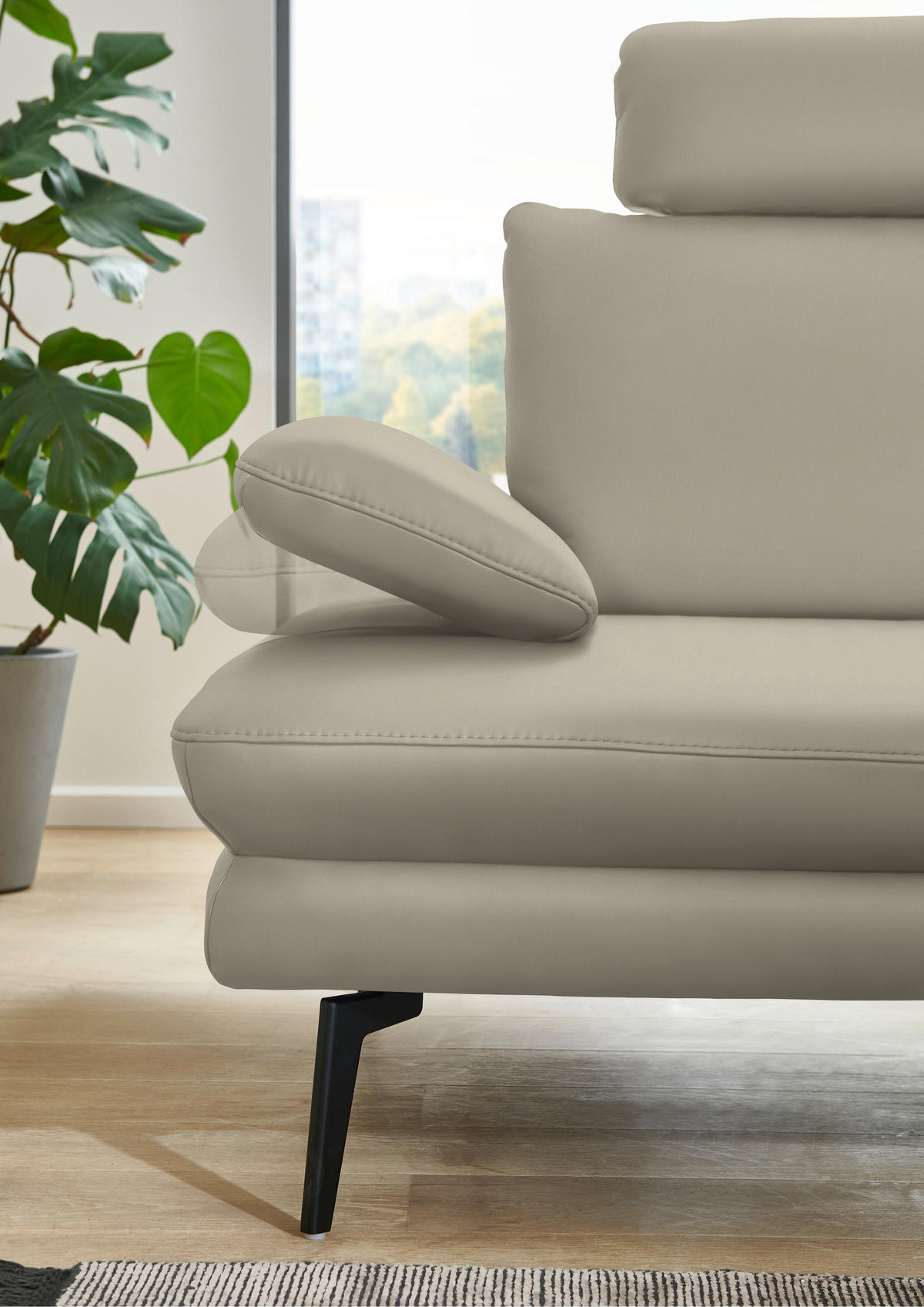 ECKSOFA in Echtleder Ecru  - Ecru/Schwarz, Design, Leder/Metall (310/180cm) - Dieter Knoll