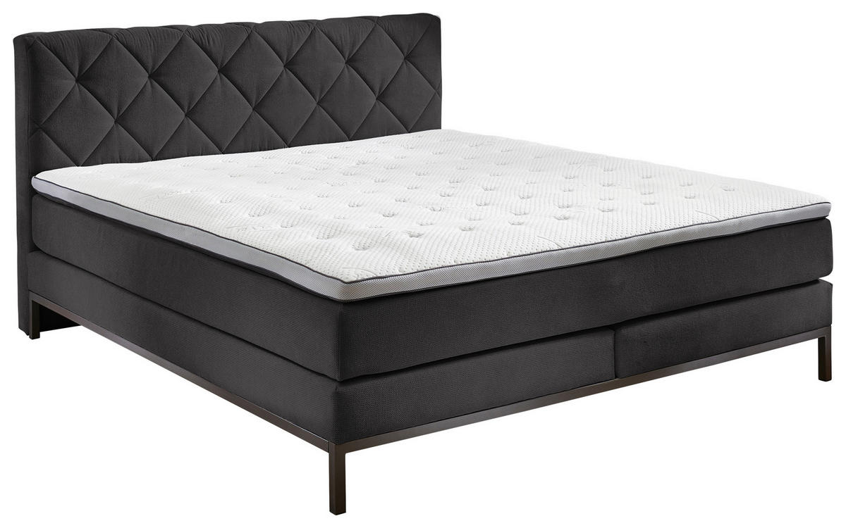BOXSPRINGBETT 140/200 cm  in Anthrazit  - Anthrazit/Schwarz, Konventionell, Textil/Metall (140/200cm) - Carryhome