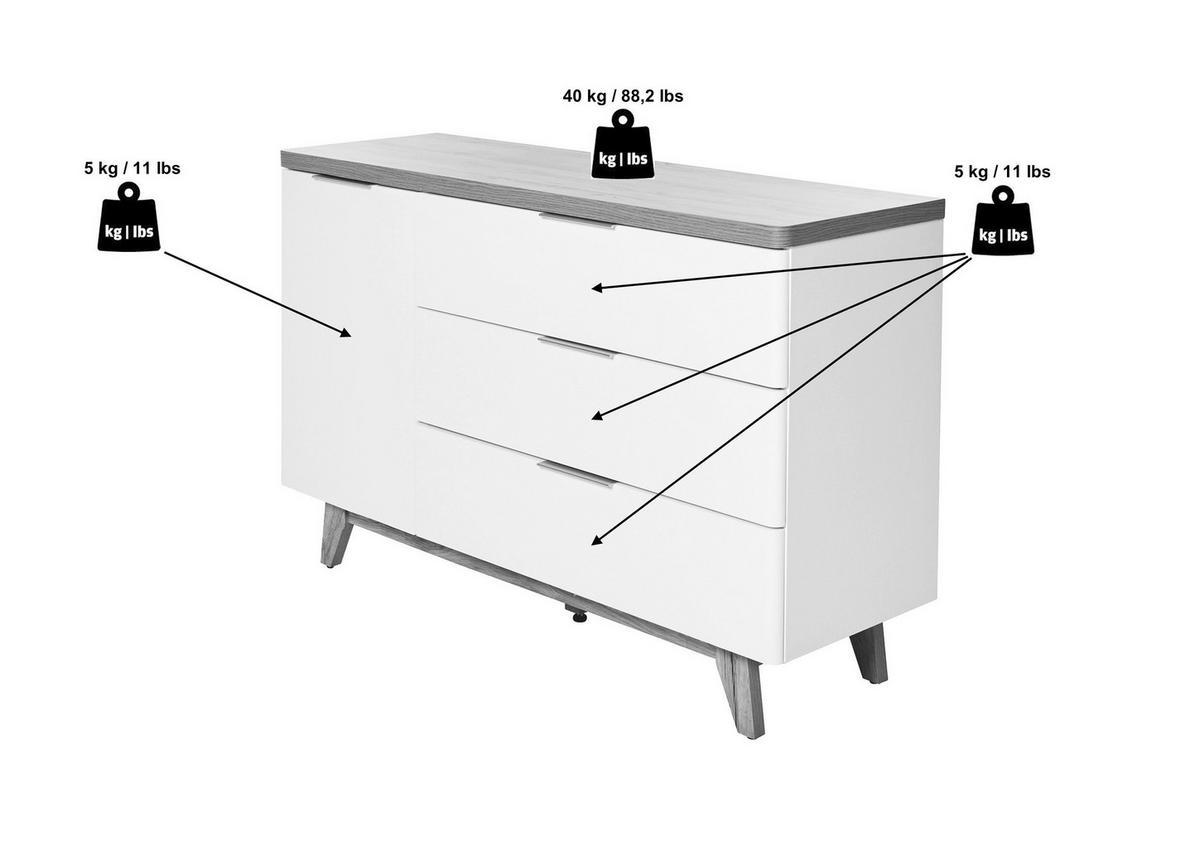 SIDEBOARD  in 120/77/39 cm  - Eichefarben/Alufarben, KONVENTIONELL, Holzwerkstoff/Metall (120/77/39cm) - Livetastic