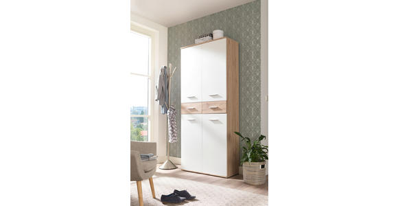 SCHUHSCHRANK 90/195/35 cm - Eichefarben/Silberfarben, Design, Holzwerkstoff/Kunststoff (90/195/35cm) - Xora