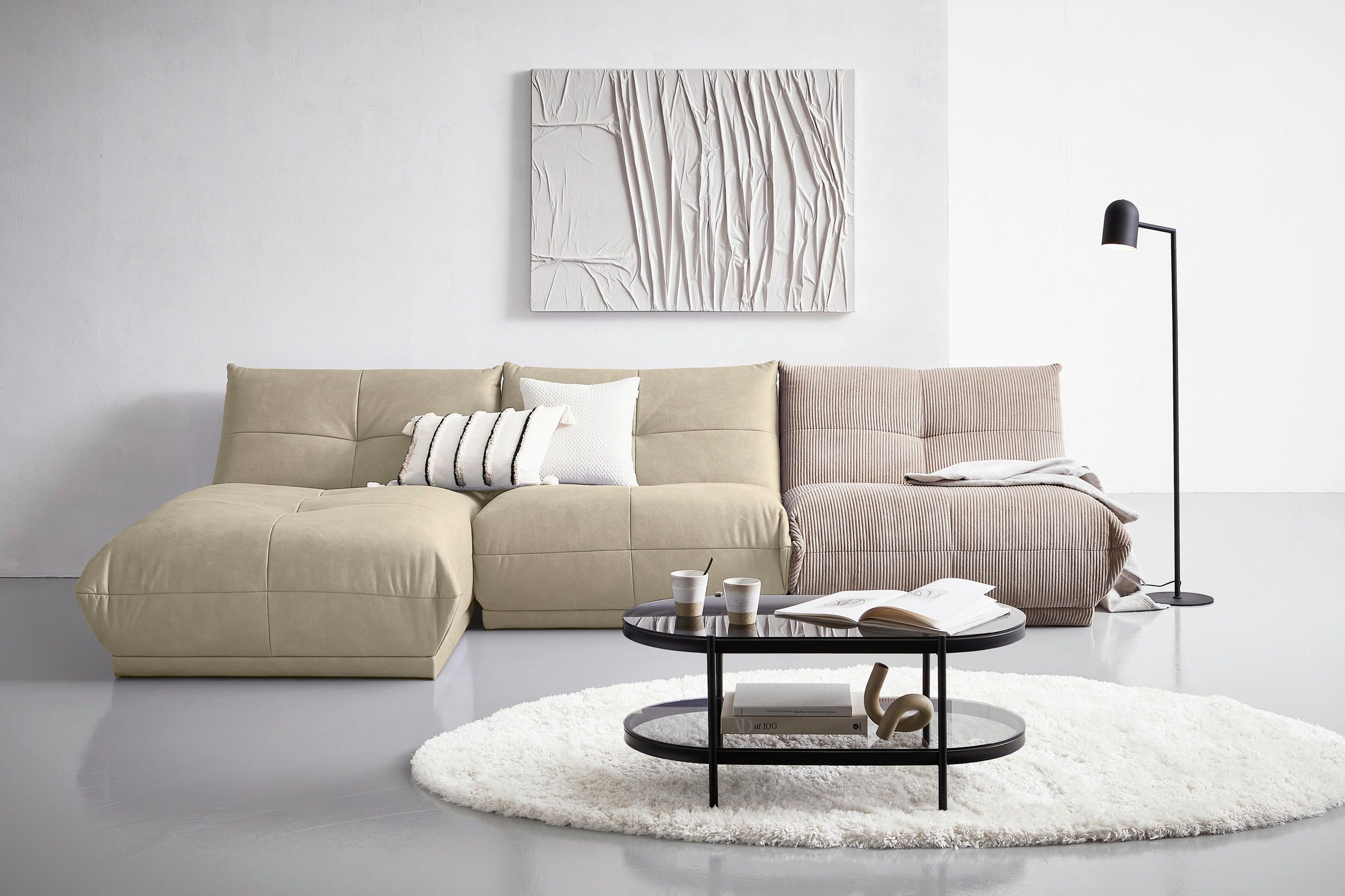 SOFAELEMENT Lederlook Creme  - Creme, Trend, Textil (105/80/185cm) - Livetastic