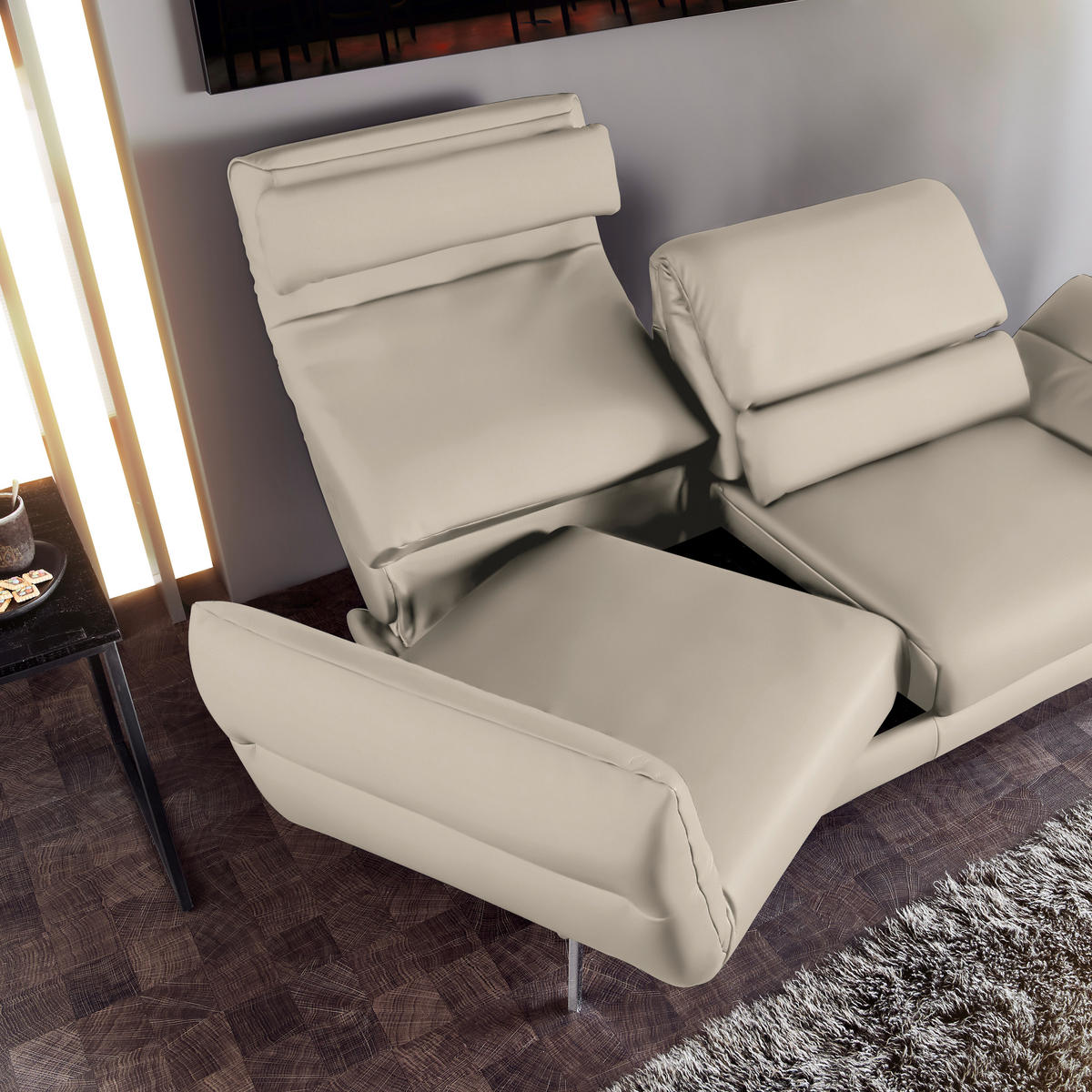 2-SITZER-SOFA Echtleder Beige  - Chromfarben/Beige, Design, Leder/Metall (178-226/82/96-177cm) - Dieter Knoll