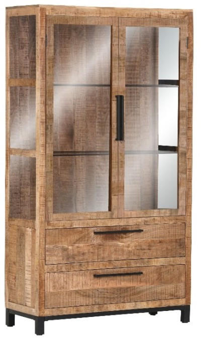 VITRINE  in massiv Mangoholz Naturfarben, Schwarz  - Schwarz/Naturfarben, Design, Glas/Holz (100/178/40cm) - Landscape