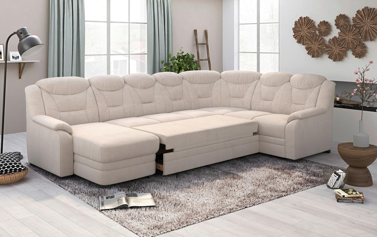 WOHNLANDSCHAFT in Chenille Beige  - Beige/Schwarz, Basics, Kunststoff/Textil (162/330/211cm) - MID.YOU