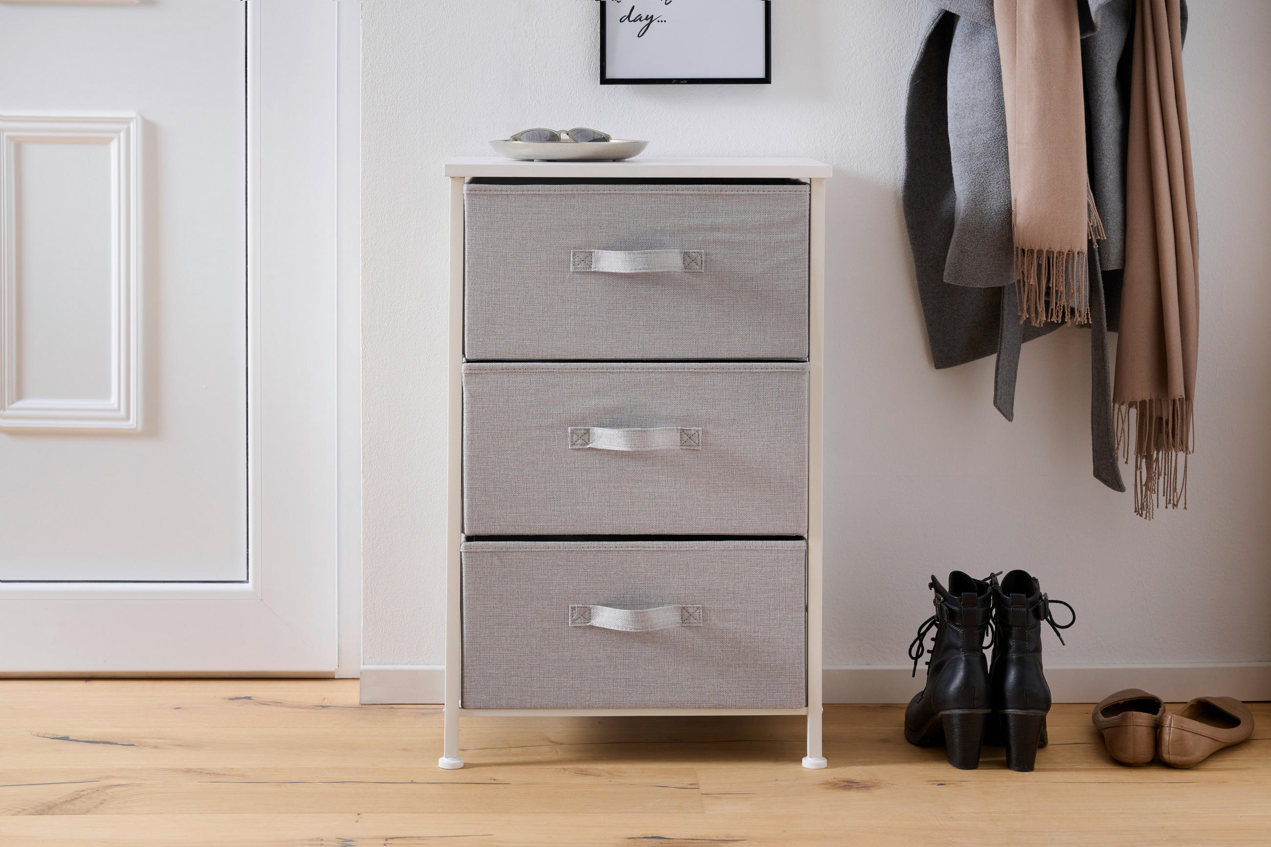 KOMODA, bílá, šedá, 45/71.5/30 cm - šedá/bílá, Moderní, kov/kompozitní dřevo (45/71.5/30cm) - PBJ