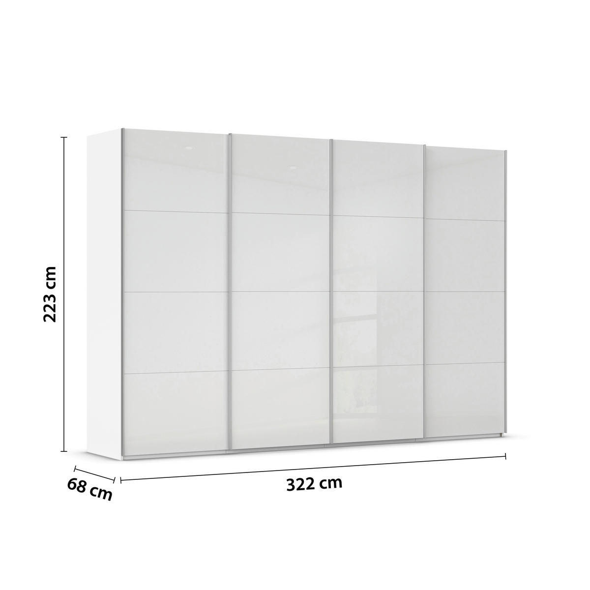 SCHWEBETÜRENSCHRANK 322/223/68 cm 4-türig Weiß  - Alufarben/Weiß, Basics, Glas/Holzwerkstoff (322/223/68cm) - Novel