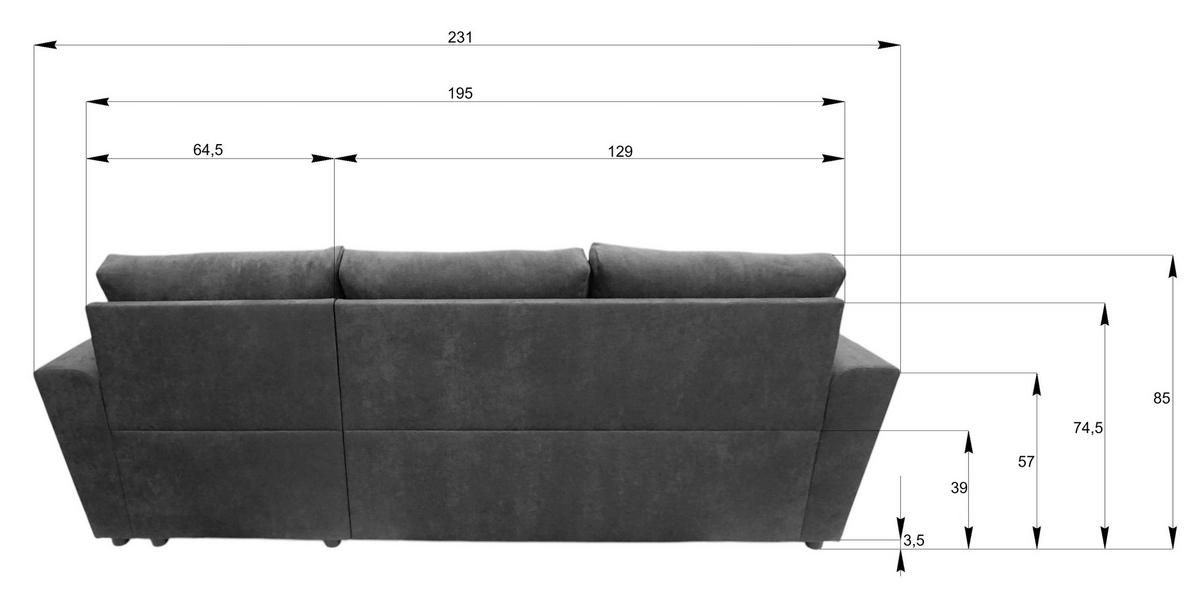 ECKSOFA TERMOLI Hellgrau Jacquard  inkl. Rückenkissen, Bettkasten  - Hellgrau/Schwarz, Design, Kunststoff/Textil (231/155cm) - MID.YOU