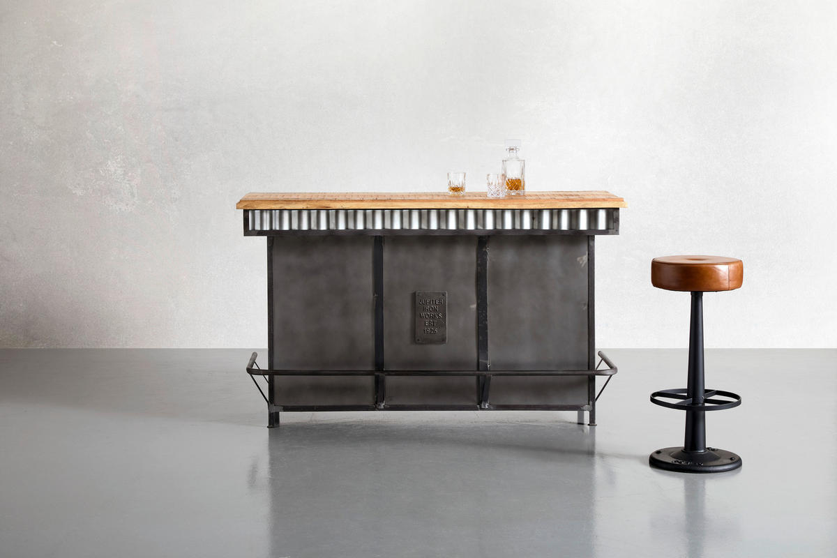 BAR Mangoholz Hartholz Anthrazit, Grau  - Anthrazit/Grau, Trend, Holz/Metall (168/103/55cm) - Landscape