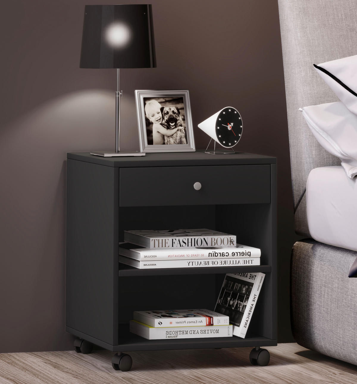 NACHTSCHRANK 45/54/38 cm  - Silberfarben/Schwarz, MODERN, Holzwerkstoff/Kunststoff (45/54/38cm) - MID.YOU
