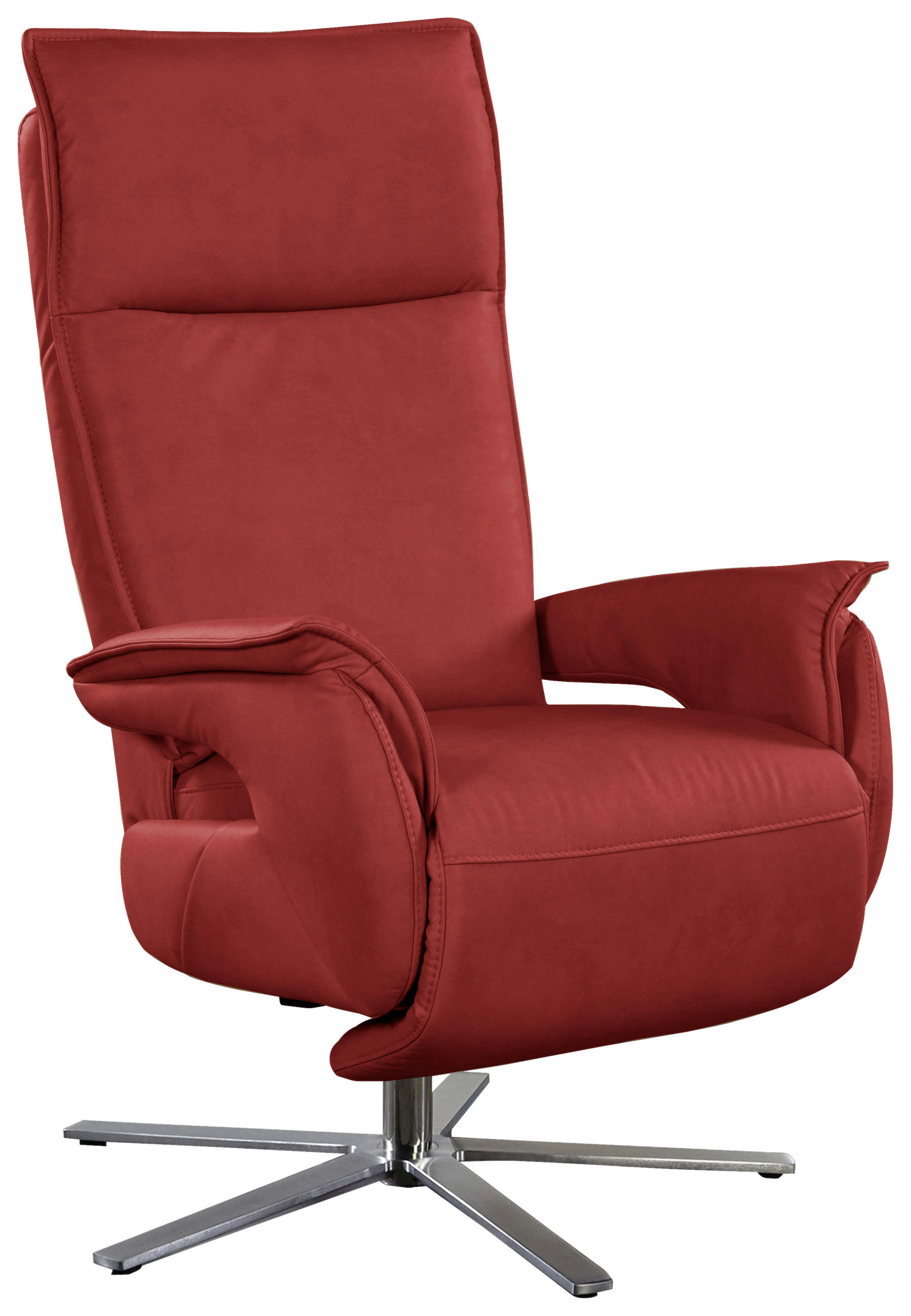 FERNSEHSESSEL Rot  - Edelstahlfarben/Rot, Modern, Leder/Metall (77/116/80cm) - Livetastic
