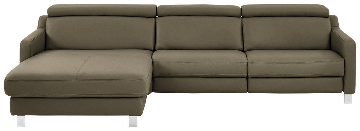 ECKSOFA Echtleder Olivgrün  - Chromfarben/Olivgrün, Design, Leder/Metall (176/291cm) - Valdera
