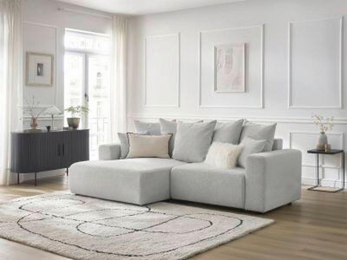 ECKSOFA Ottomane links  ATILLA Hellgrau Flachgewebe  - Hellgrau/Schwarz, MODERN, Kunststoff/Textil (149/244cm)