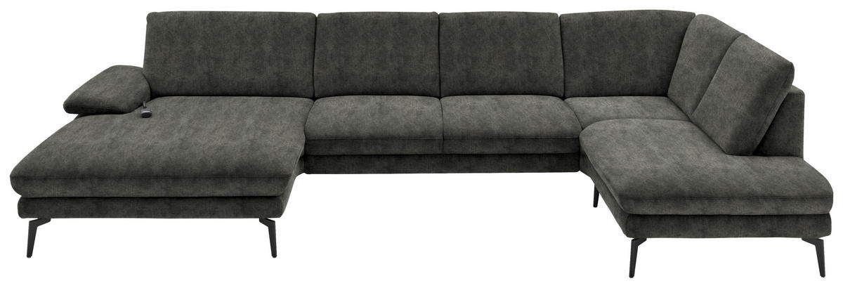 WOHNLANDSCHAFT in Velours Dunkelgrau  - Dunkelgrau/Schwarz, Design, Textil/Metall (180/344/208cm) - Dieter Knoll
