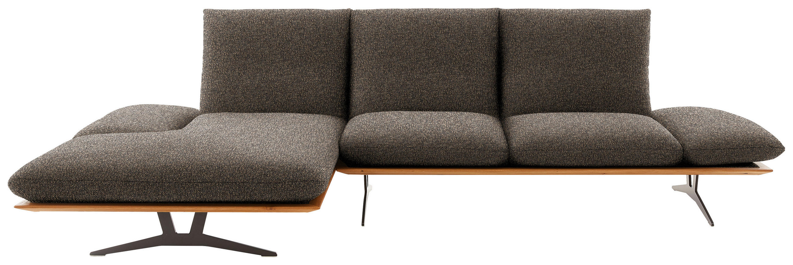 ECKSOFA  in Flachgewebe Dunkelbraun Armteilverstellung, Kopfteilverstellung  159/314 cm  - Dunkelbraun/Schwarz, Design, Holz/Textil (159/314cm) - Dieter Knoll